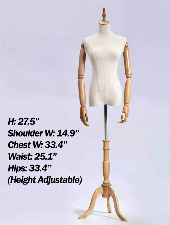 Wooden Mannequin Bust Display (Adjustable)